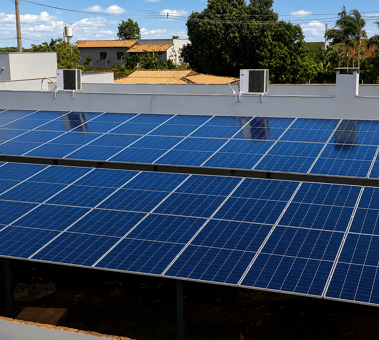 Instalação ampla de placas solares
