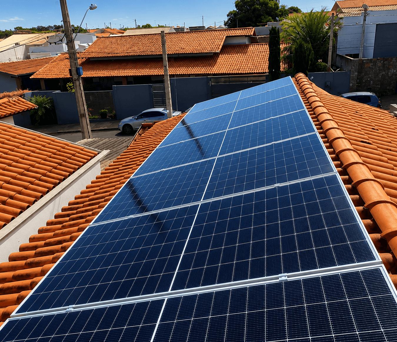 Instalação de energia solar em telhado residencial feita pela Greenergy Solar